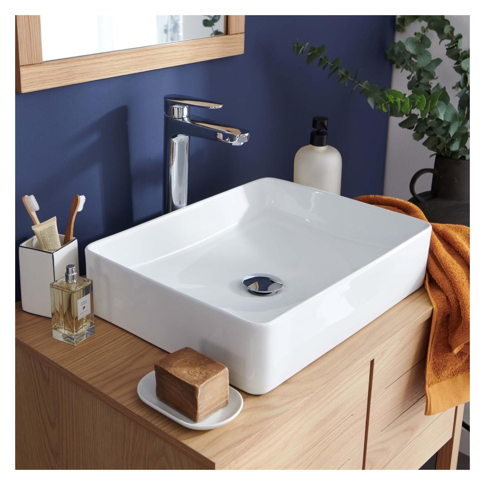 Lavabo rectangular de cerámica blanca 43 x 26,5 cm MOKI | Leroy Merlin