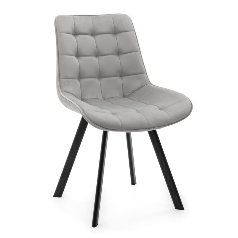 Krzesło tapicerowane do salonu jadalni welurowe pikowane TORI jasnoszare