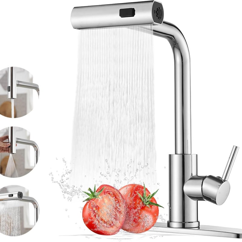 Bateria kuchenna typu wodospad, jednouchwytowa z wyciąganą wylewką, kran z ciepłą i zimną wodą, galwanizowana (3 funkcje)