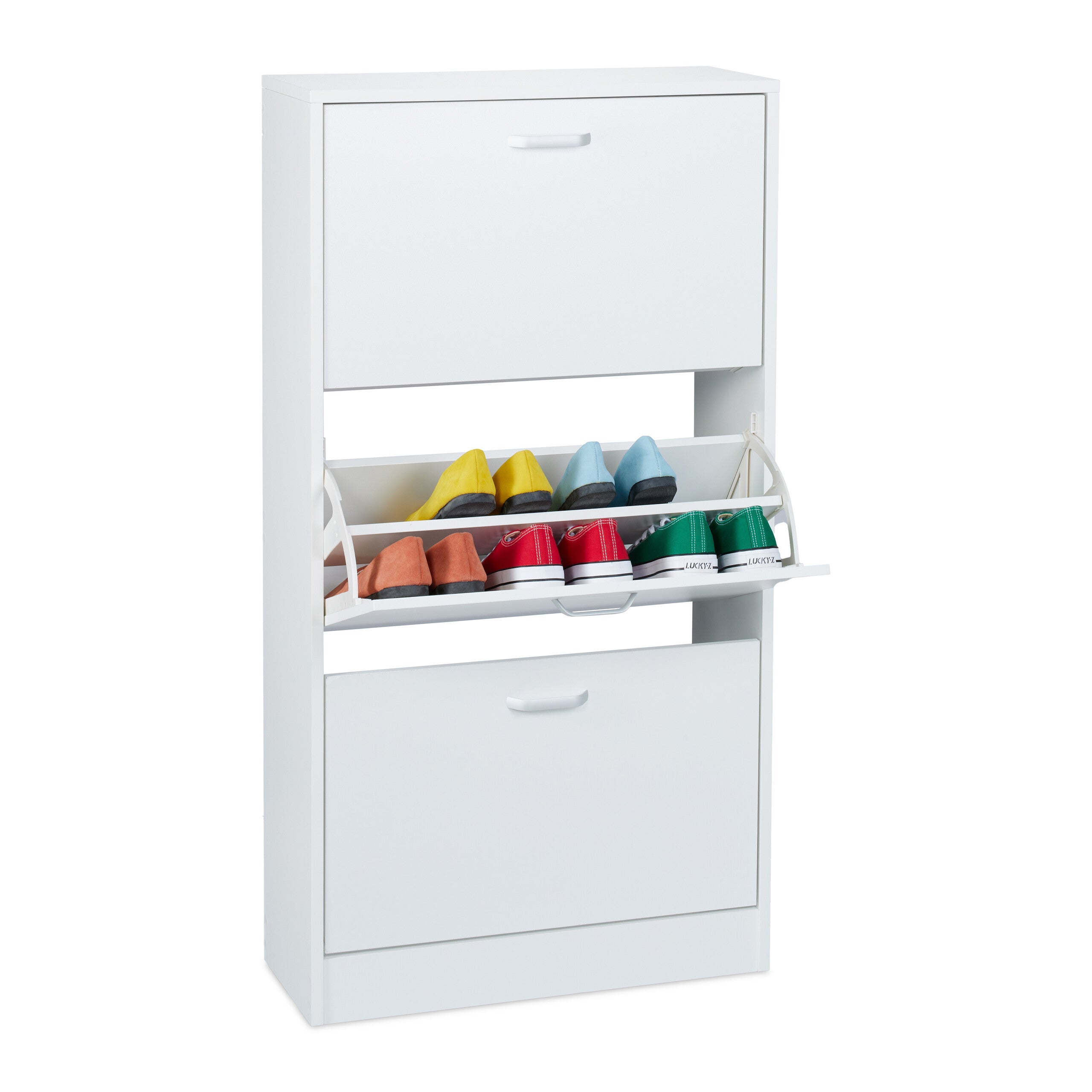 Relaxdays Armoire à Chaussures, H X L X P : 113 X 60 X 24 Cm, Pour 18 Paires 3 Abattants Meuble Etroit Blanc 95082997