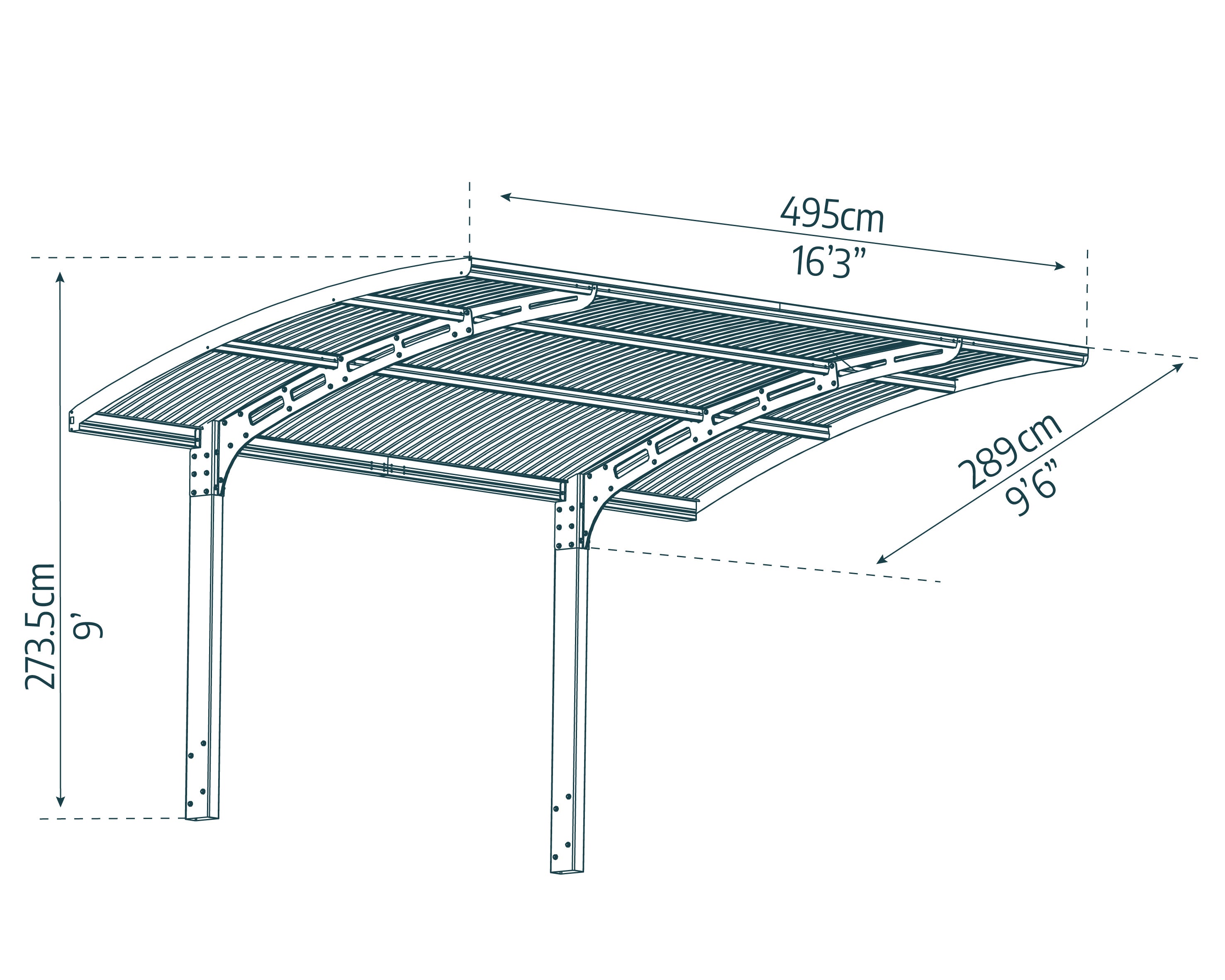 Carport Arizona Wave 4,95 x 2,89 m Gris, toiture Gris Canopia - 7