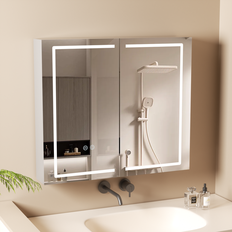 Aquawise armario de baño con espejo led grande 80x70cm antivaho 3 colores de luz ajustable estantes interiores ya montado máxima capacidad estilo lujo
