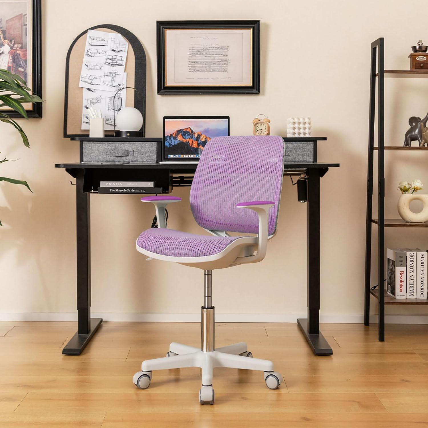 Silla de Escritorio para Niños, Silla Infantil Giratoria para Computadora con Altura Ajustable, Ruedas con Freno, Reposabrazos Lisos, Silla Er - 9