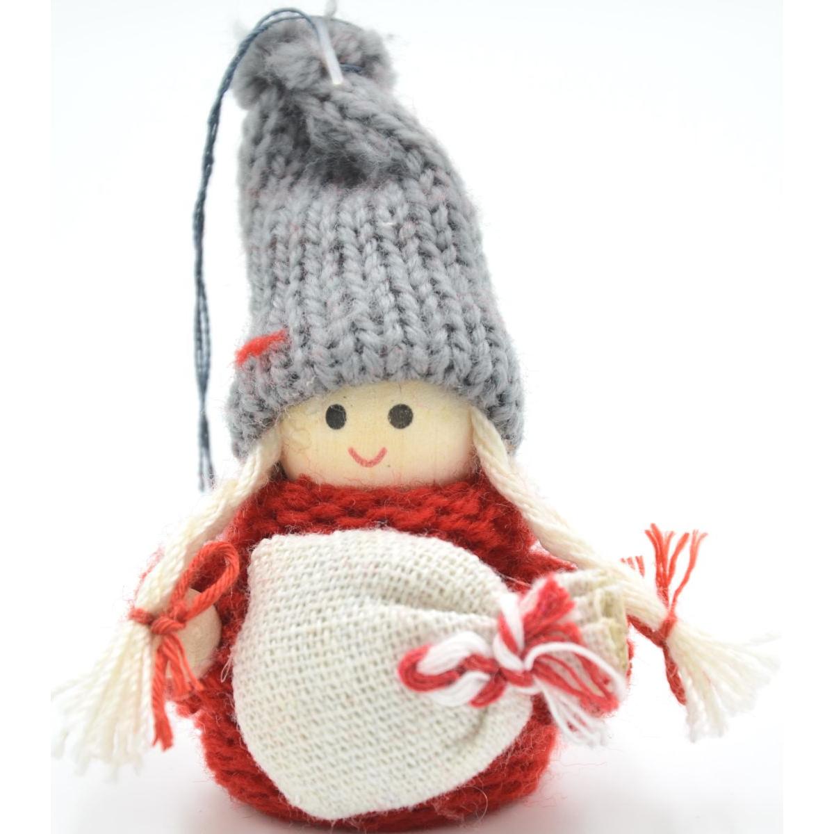 Laleczka dekoracyjna z workiem czerwona Girl 7,5 cm - 3