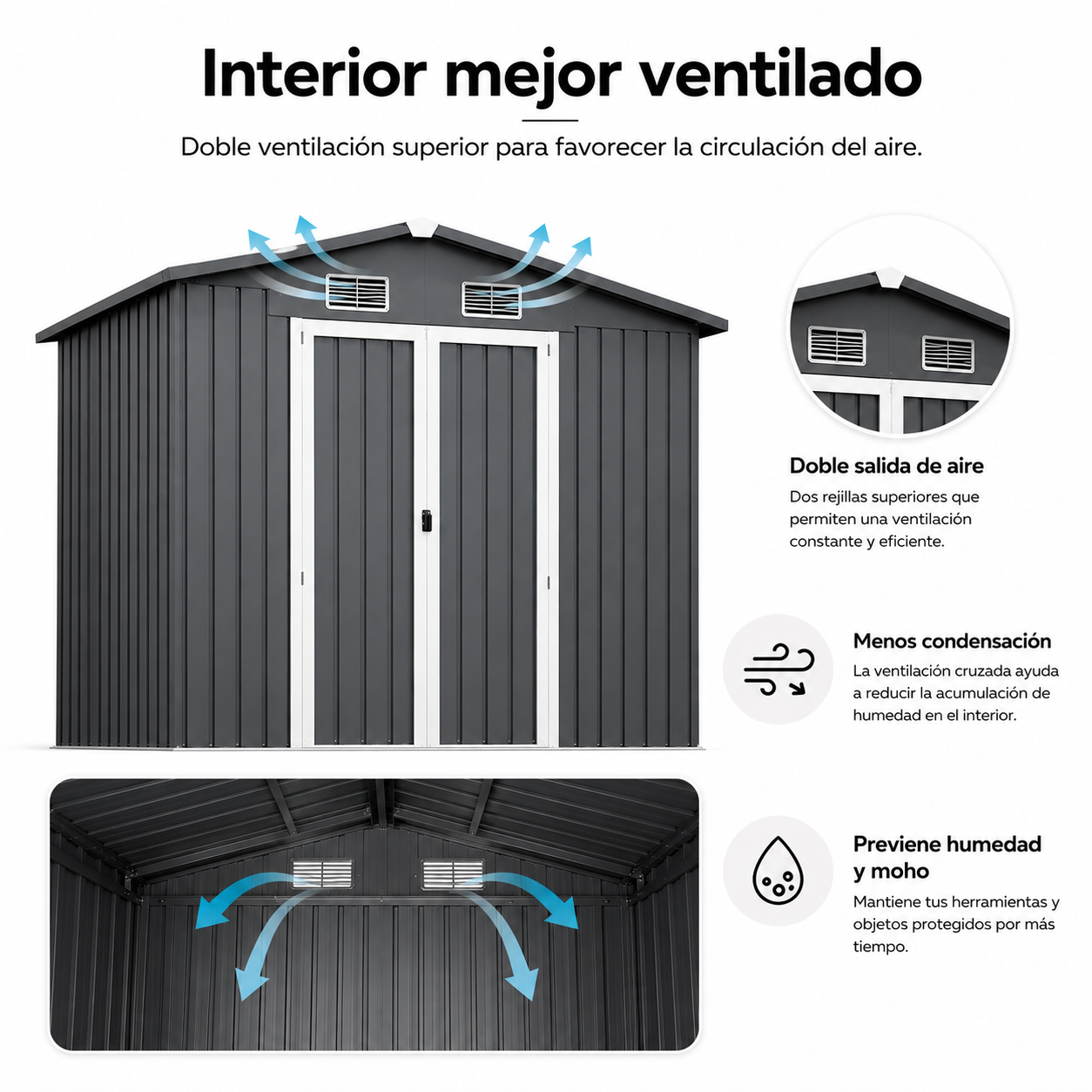 Caseta Metálica Exterior Con Puertas Dobles Abatibles 267,5 × 199 × 197 cm - 6