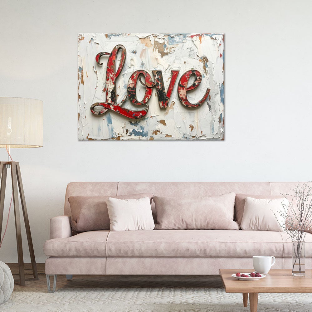 Obraz do salonu sypialni biura, Napis Love w stylu vintage 90x60 - 2