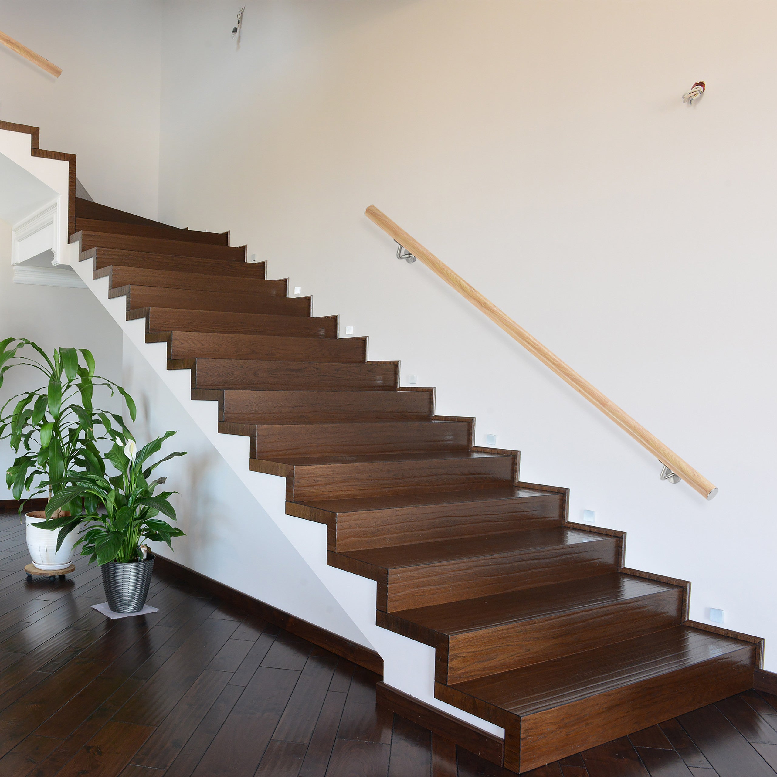 Rampe d’escalier, 200 cm, Main courante escalier, Aluminium, Aspect hêtre intérieur extérieur, Ø 42mm, nature, Relaxdays - 6