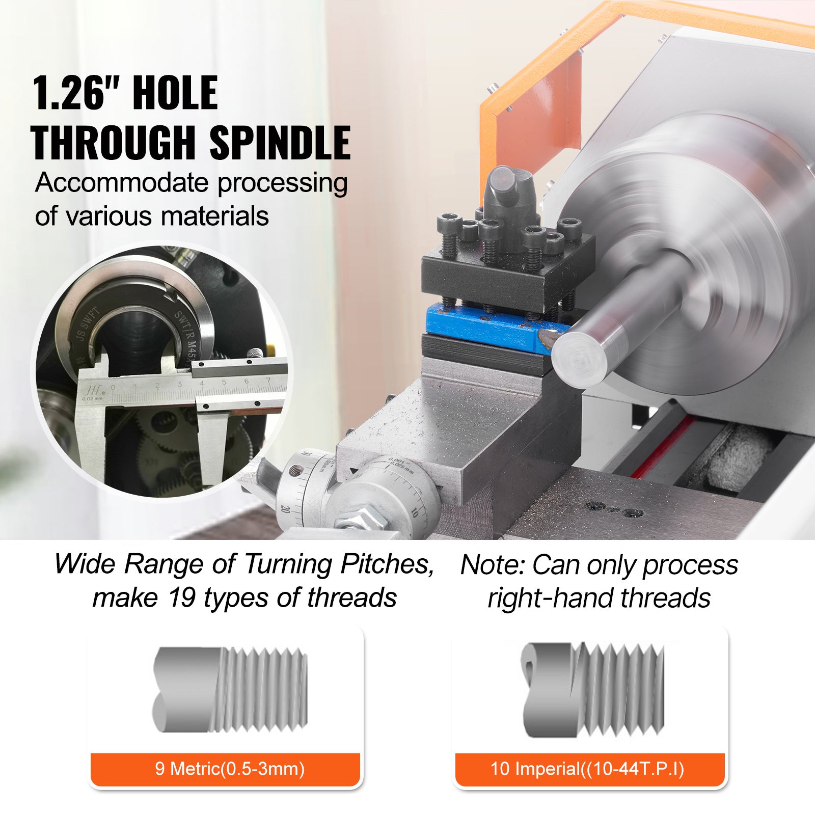 Mini Tour à Métaux de Précision VEVOR 17,8x40,6 cm 150-2500 tr/min Variable Continu 800 W Moteur Sans Balais Mandrin 3 Mâchoires 100 mm Boîte à Outils - 6