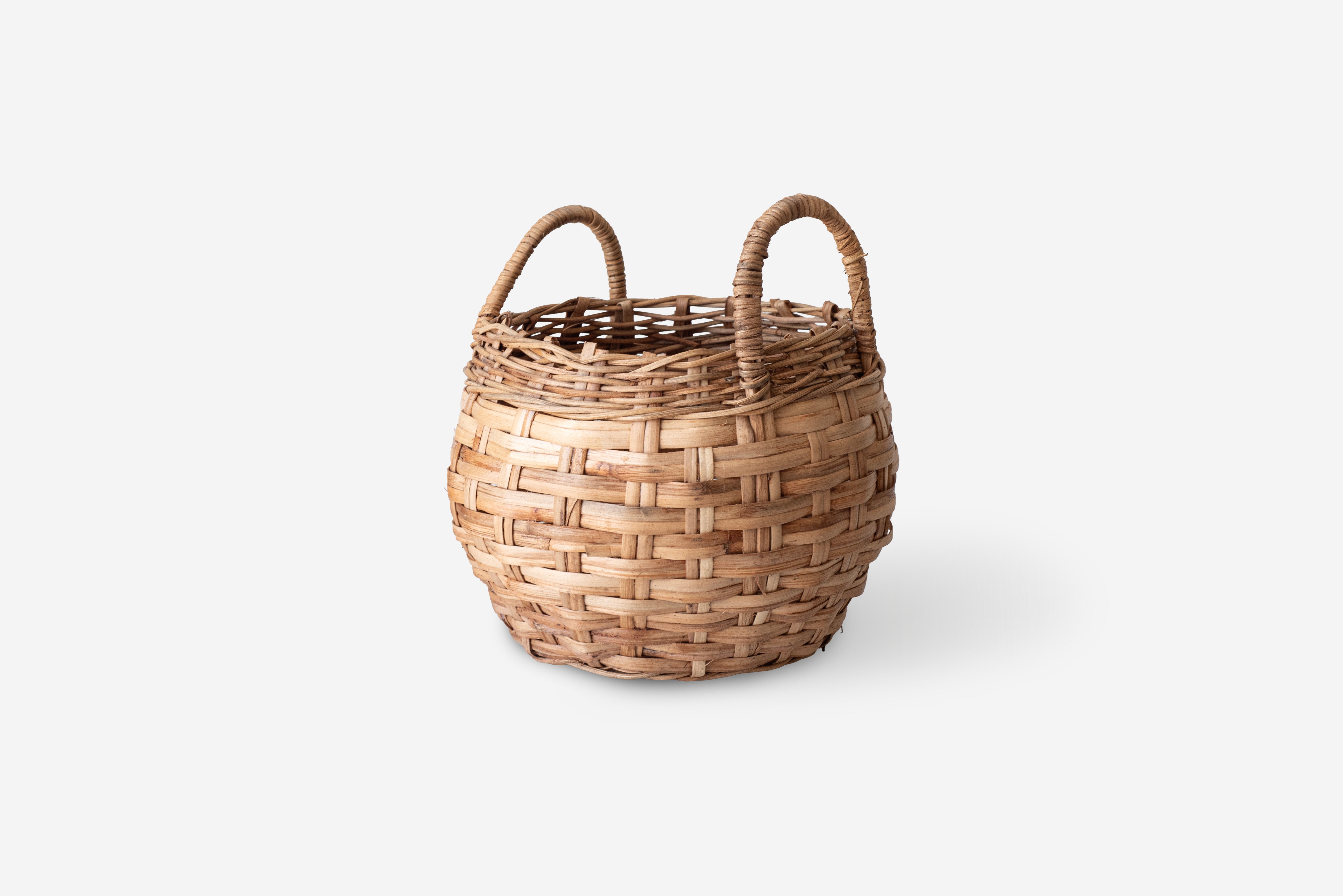 Kosz dekoracyjny ręcznie wykonany z uchwytami z rattanu Ø20x20 cm | Elegancki organizer do domu, roślin i przechowywania
