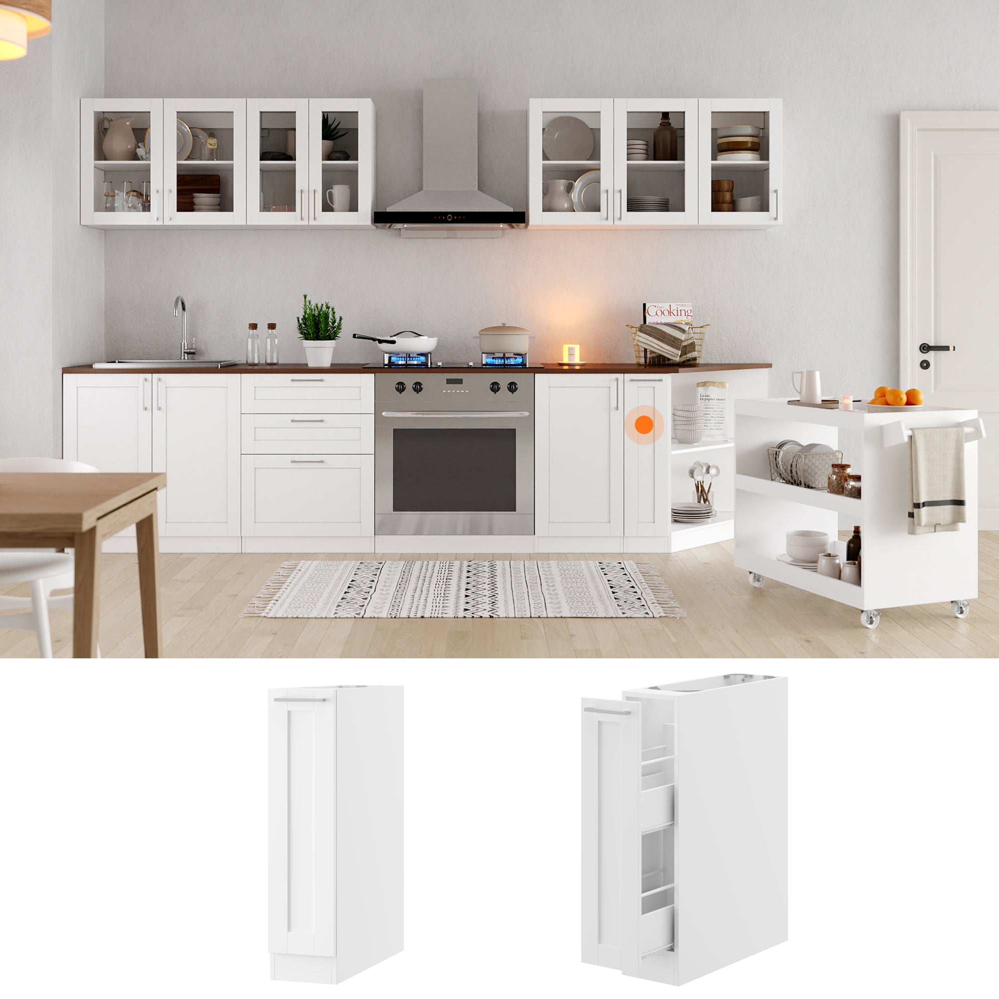 Meuble Bas de Cuisine Élément Bas de Cuisine sans PT, avec tiroir et étagères, 20 x 61.5 x 81.5cm, Blanc - 4