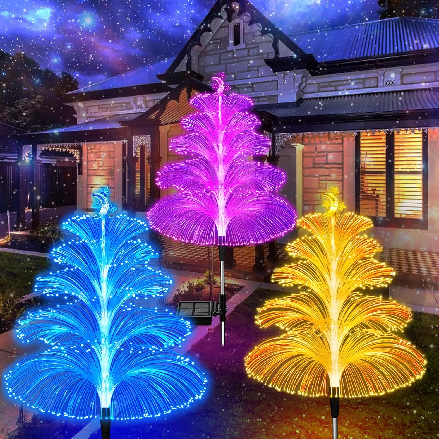 Wodoodporne, 5-warstwowe zewnętrzne lampy solarne, 7 opcji kolorystycznych, odpowiednie do dekoracji dziedzińców, ścieżek itp., zestaw 3 sztuk.