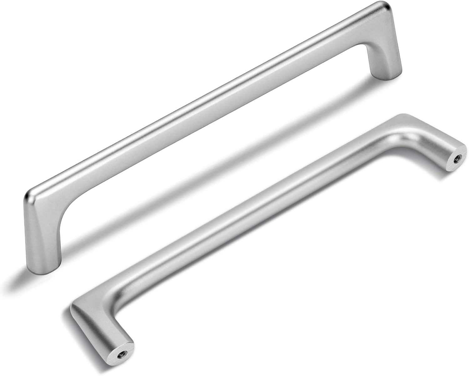 10 uchwytów meblowych, srebrnych, stop cynku, rozstaw osi 160 mm; uchwyt umywalkowy, długość całkowita 170 mm.