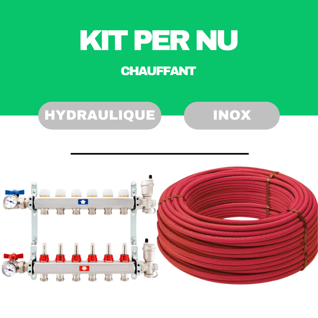 Kit plancher chauffant hydraulique 50 m² collecteur inox - tube PER Nu