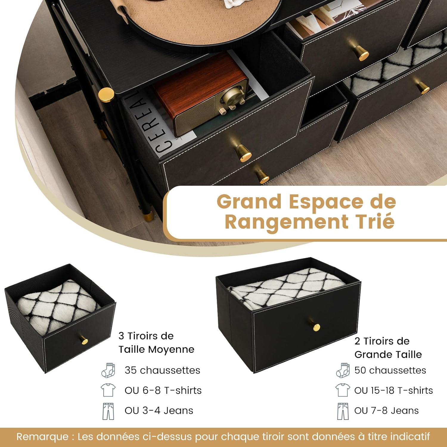 Cassettiera con 5/6/8 Cassetti, Comò in Tessuto con Struttura Metallica e Cassettone, Organizer da Terra Multiuso per Soggiorno Armadio Ingres - 3