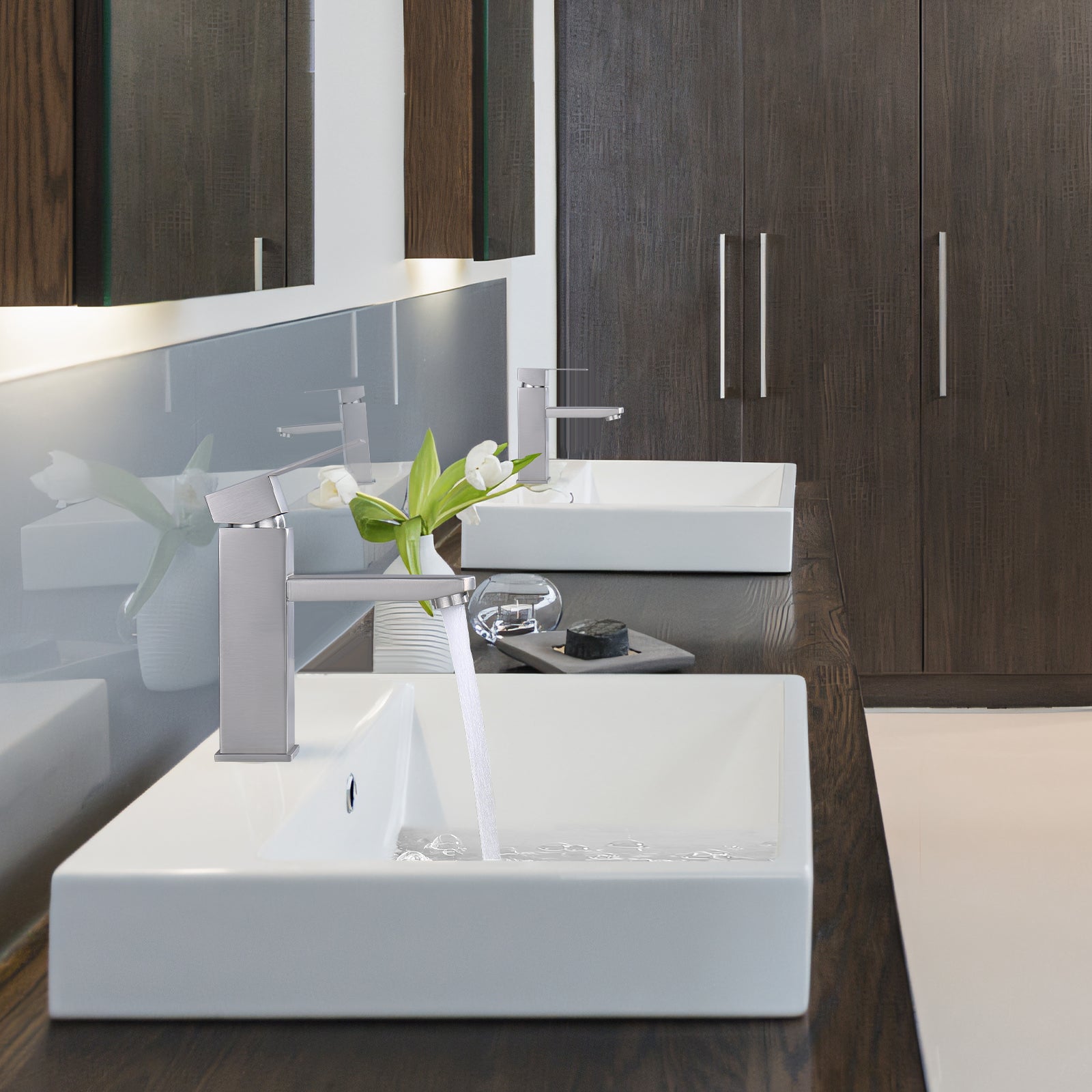 Robinet Salle Bain Carrée Mitigeur de lavabo Eau Froide Chaude Disponible Robinet Lavabo en Acier Inoxydable Mousseur Démontable - 9