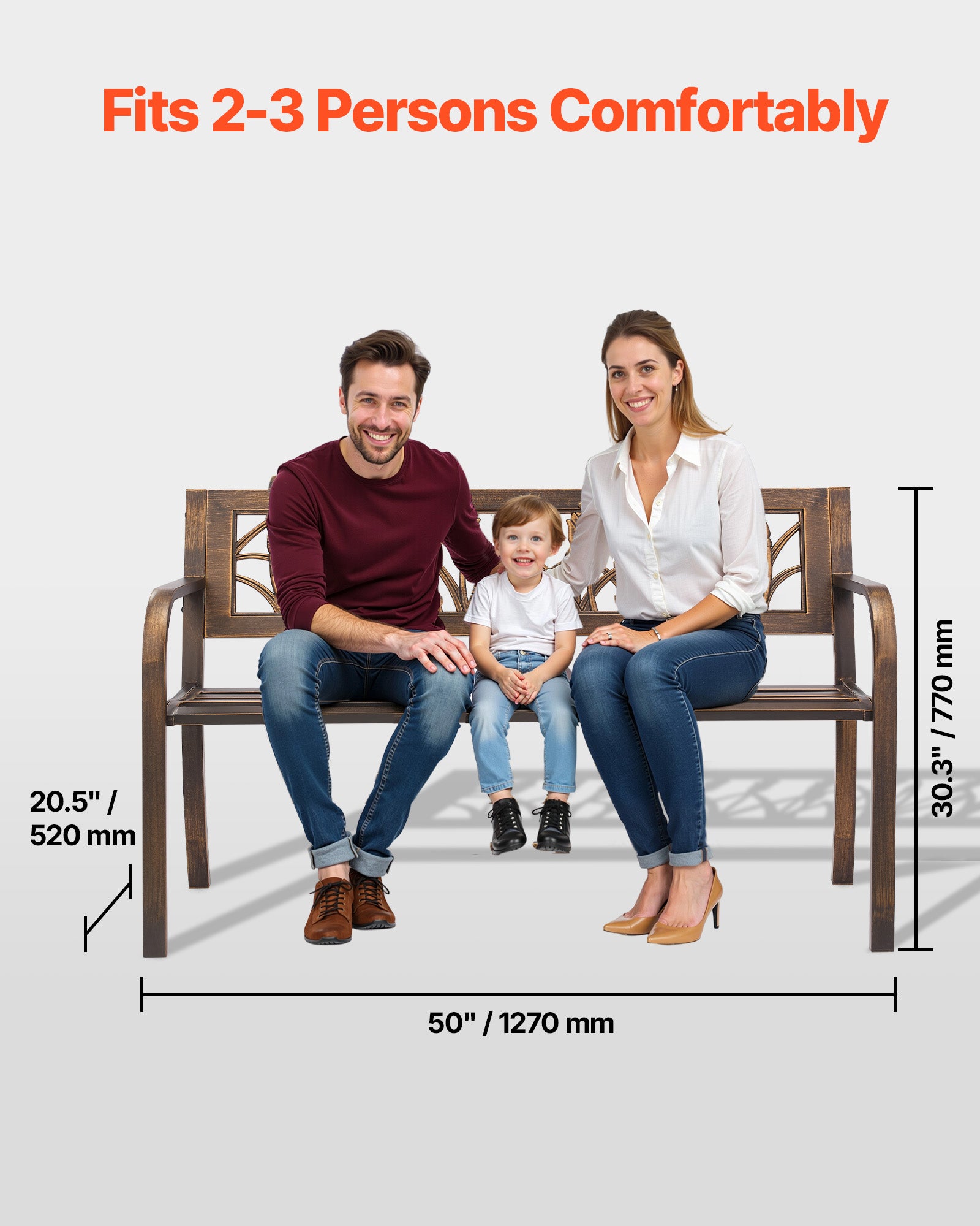 Banc de jardin,VEVOR 127 cm,en acier carbone avec dossier en PVC à motif floral et accoudoirs à bords arrondis,pour terrasse,parc,bronze antique - 4