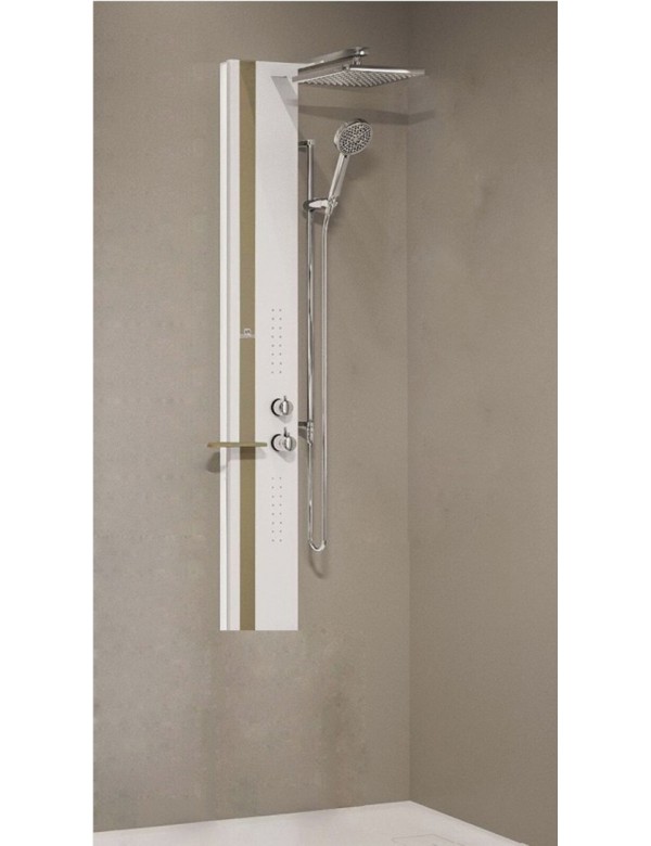Pannello doccia moderno con soffione e asta saliscendi Novellini Line 2 - Meccanico - Idromassaggio - Colonna bianco opaco / fascia argento