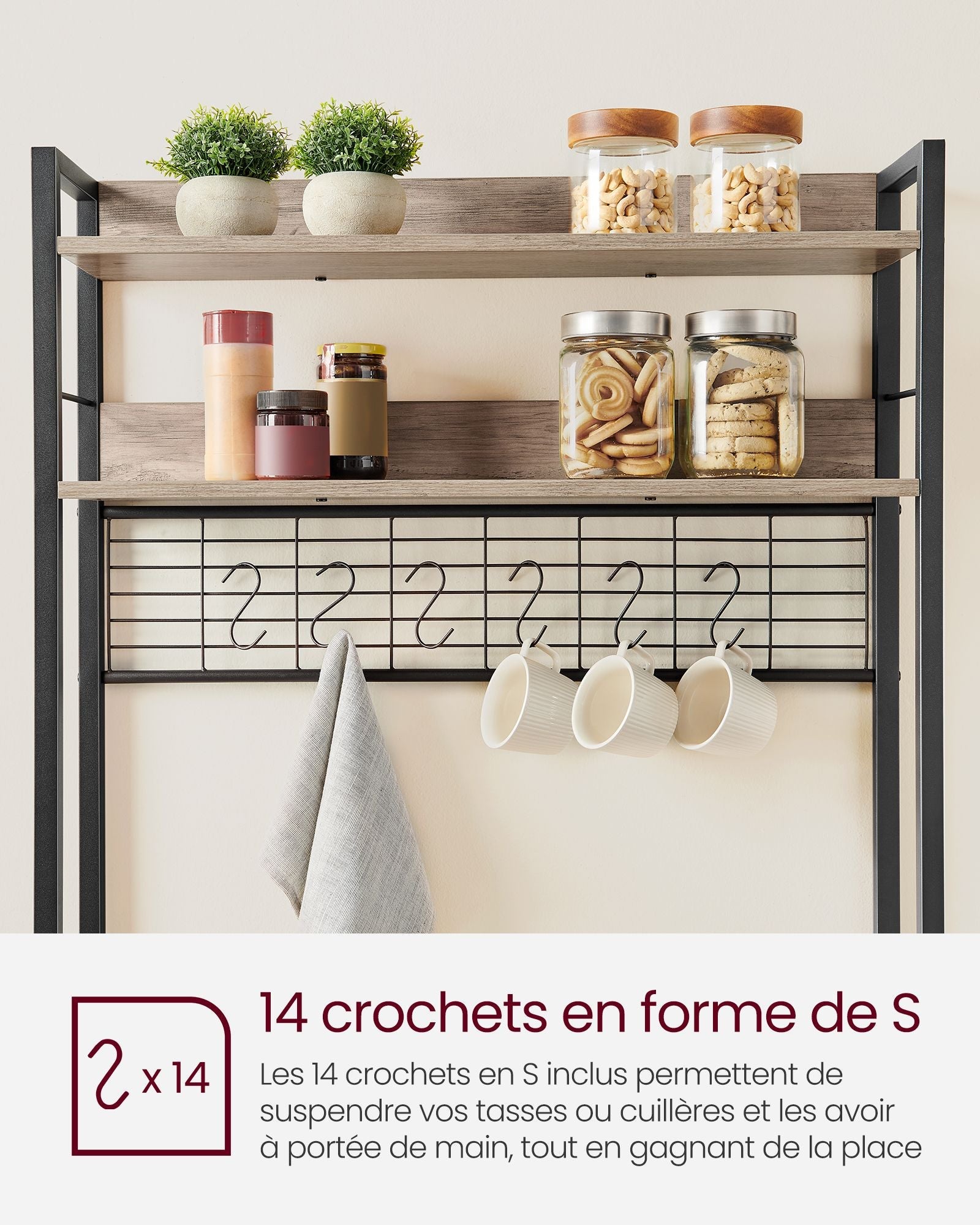 Estante de cocina con regleta soporte para microondas estante de almacenamiento con panel de malla de ala 12_0005668 - 4