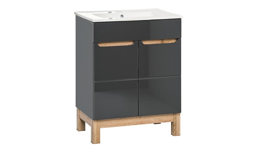 Meuble sous vasque 60cm aspect bois gris Bali Grey - 5