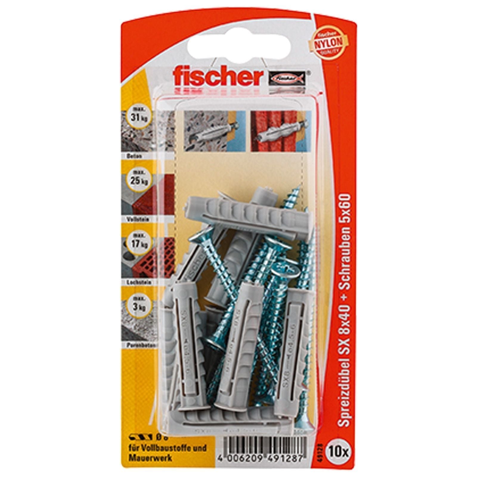 Kołki Fischer 10x SX 8x40 S ze śrubą - 49128 Wycofane z produkcji