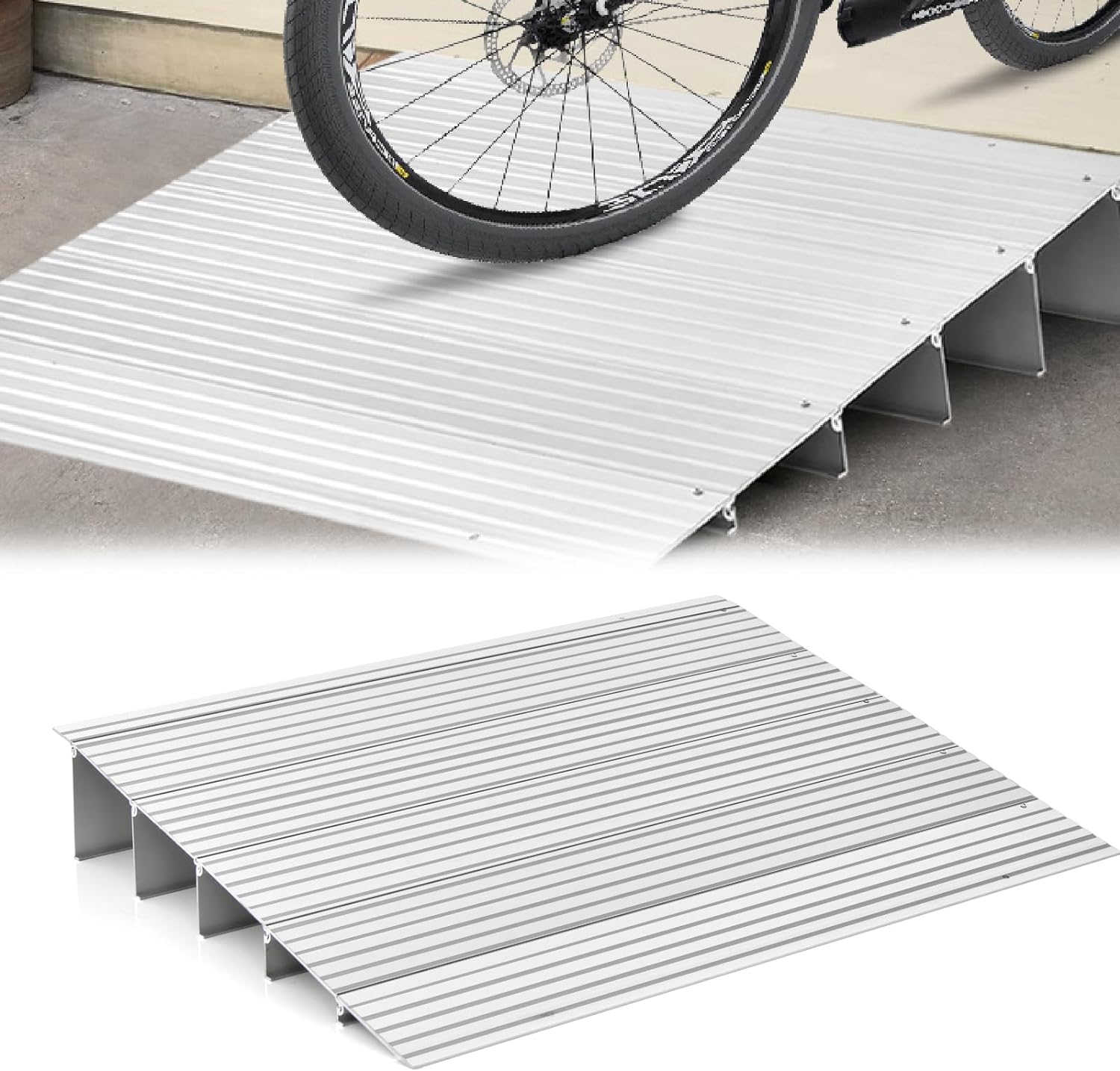 Aluminiowa rampa progowa dla wózków inwalidzkich, z regulowaną konstrukcją rampy i nośnością 317 kg, wózek dziecięcy (wysokość 13 cm)