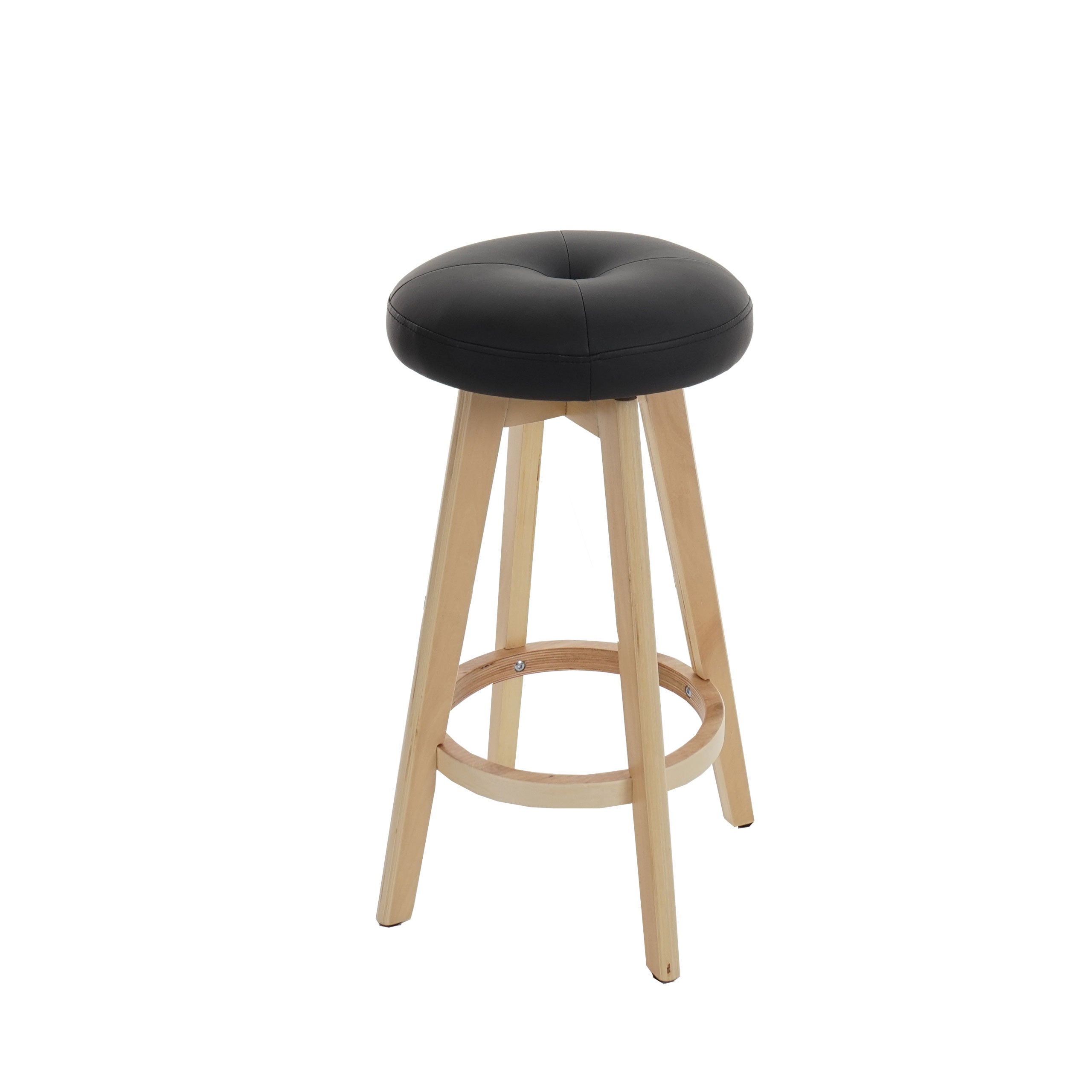 Stołek barowy Navan, stołek barowy, drewniany, imitacja skóry, obrotowy ~ czarny, jasne nogi