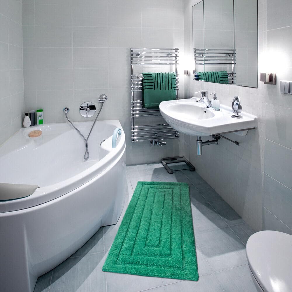 Tapete De Banho Em Algodão Puro 50x110 cm Elegante Luxuoso Macio Tapete De Cabeceira Antiderrapante Verde - 2