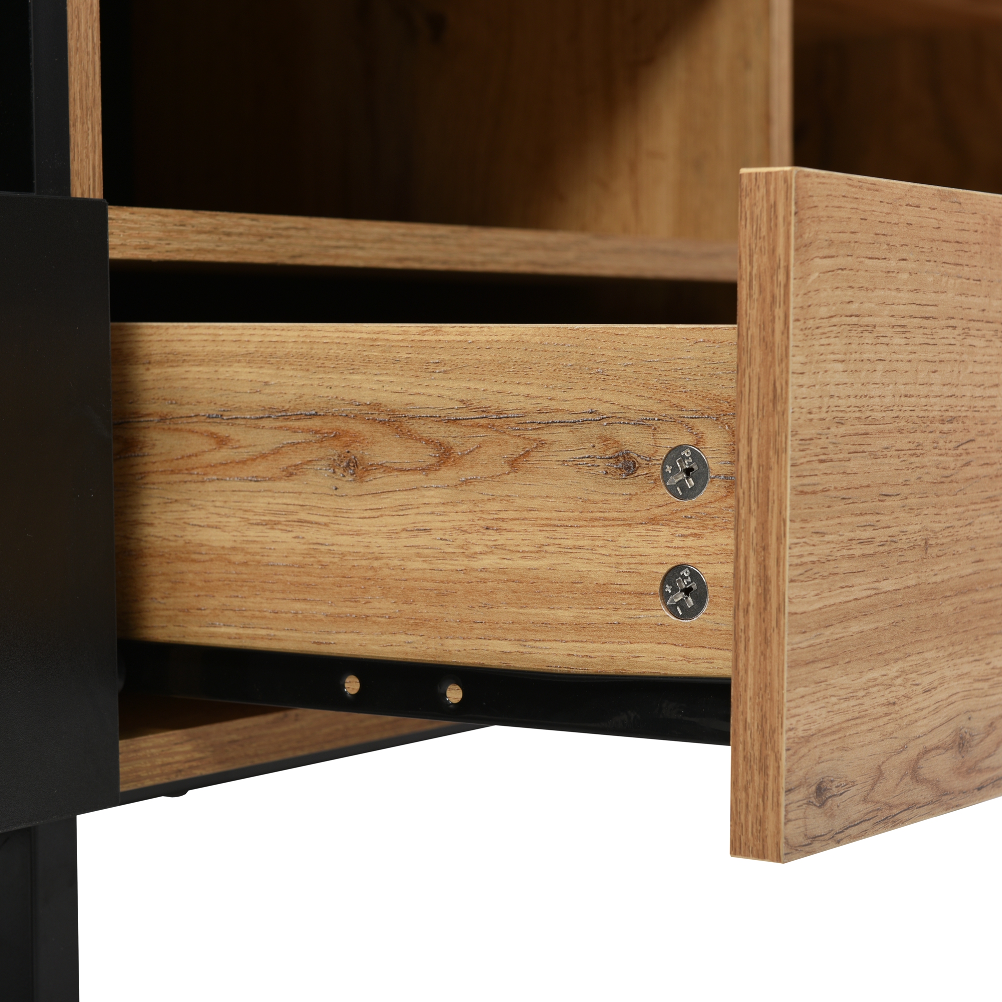 Meuble TV 190cm avec 2 compartiments et 2 tiroirs pour chambre ou salon - naturel - 8