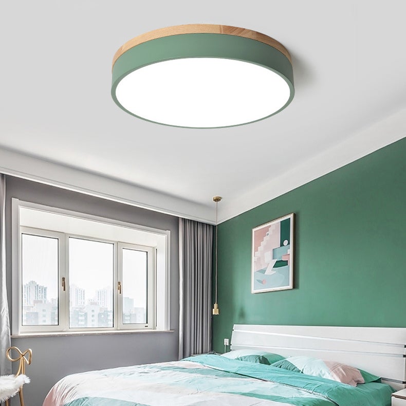 Plafoniera LED, Okrągła Nowoczesna Lampa Sufitowa Drewniana 24 W, Białe Światło 6000 K do Salonu, Sypialni, Kuchni, Korytarza, Jadalni, 30 cm, Zielona