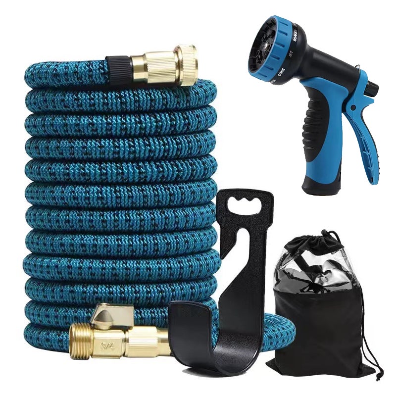 Rozciągliwy wąż ogrodowy o długości 30 m, teleskopowy zestaw węża ogrodowego, elastyczny wąż ogrodowy z dyszą wielofunkcyjną i haczykiem