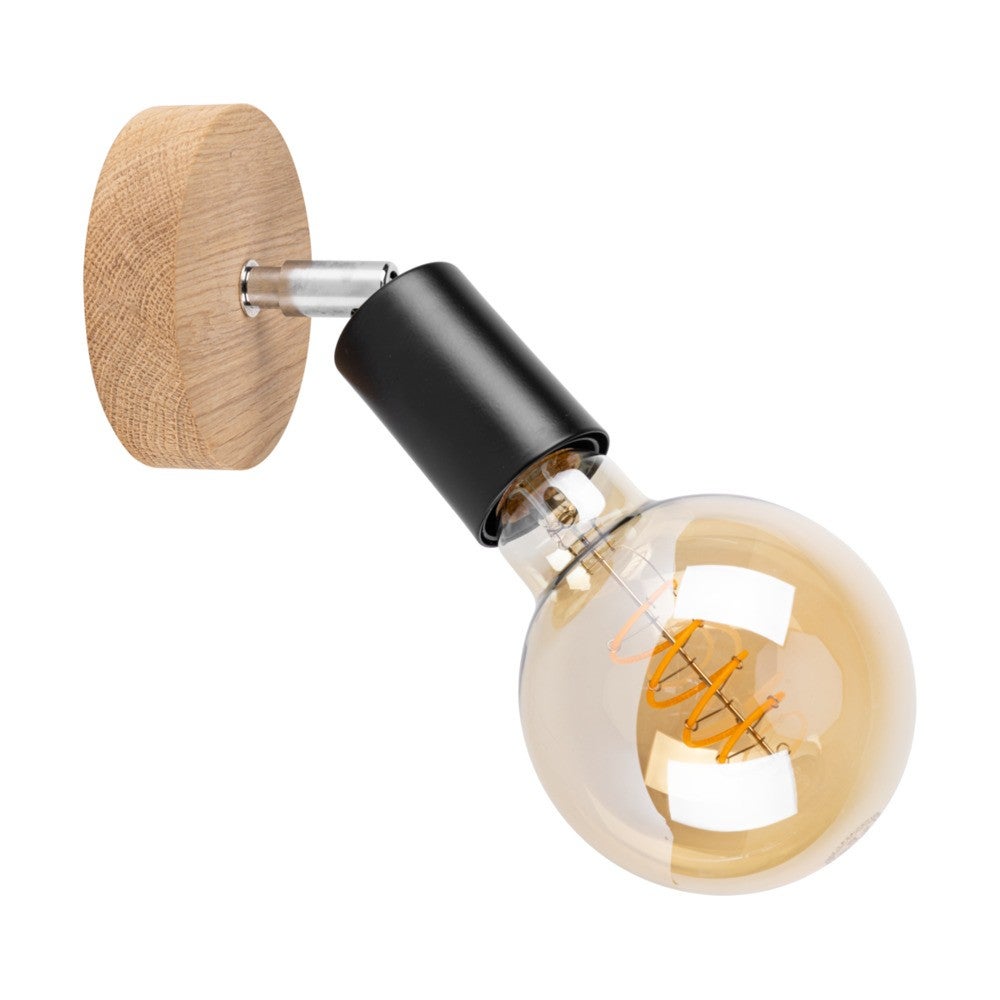 Spot Mural SVENDA 1 Ampoule E27 - Chrome, Chêne Huilé Et Blanc - Pour Intérieur Mur/Plafond - IP20