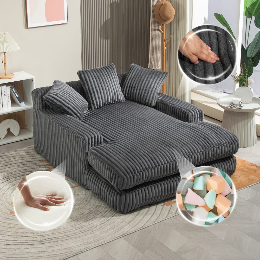 Bodensofa, Cord, Schlaffunktion, Einzelsitzer, mit 3 Kissen, dunkelgrau