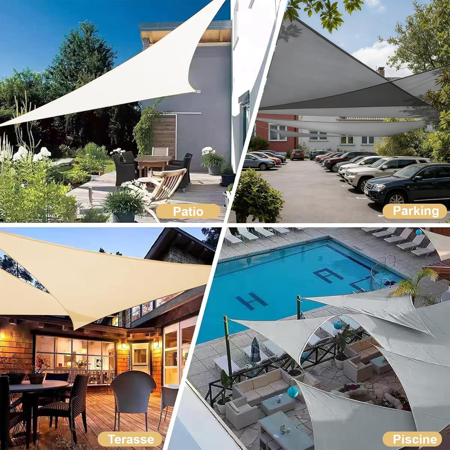 Voile d'ombrage Triangulaire Imperméable 3x3x3m Toile Ombrage PES avec 95% UV Protection pour Patio Extérieur Jardin Terrasse, Sable - 6