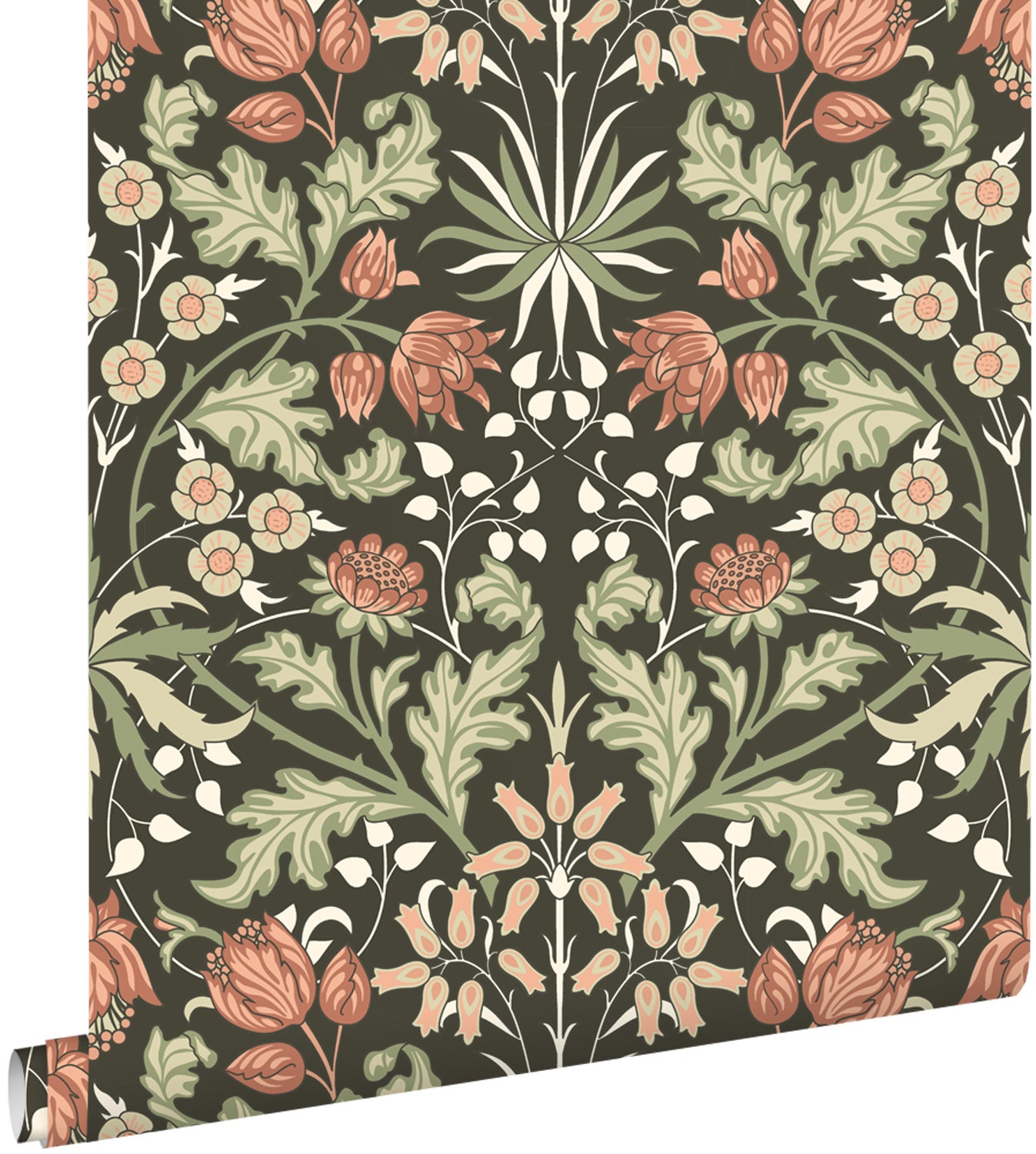 Tapeta vintage kwiaty w stylu secesyjnym ciemnej zieleniIterakota - 50 x 900 cm - ESTAHOME