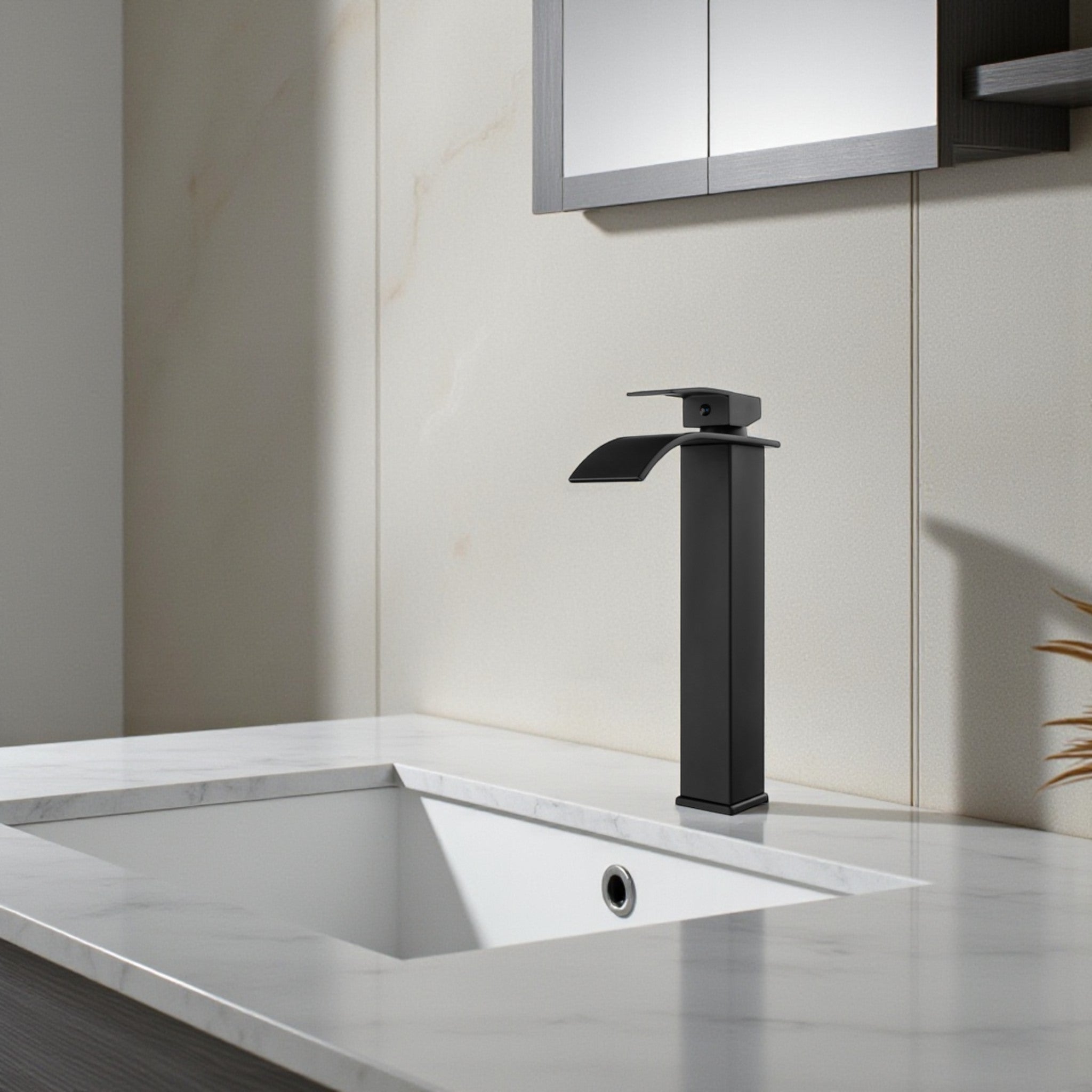 SILLA Grifo de Lavabo Moderno de Latón, tipo Cascada, Negro - 6