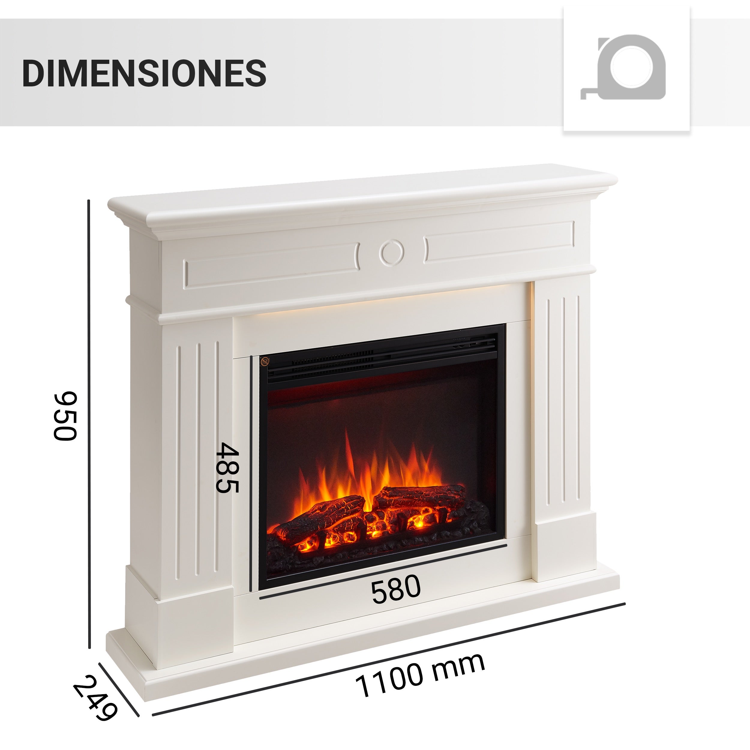 Cheminée électrique BALDERIA Leandros - Cheminée sur pied - Blanc - 5