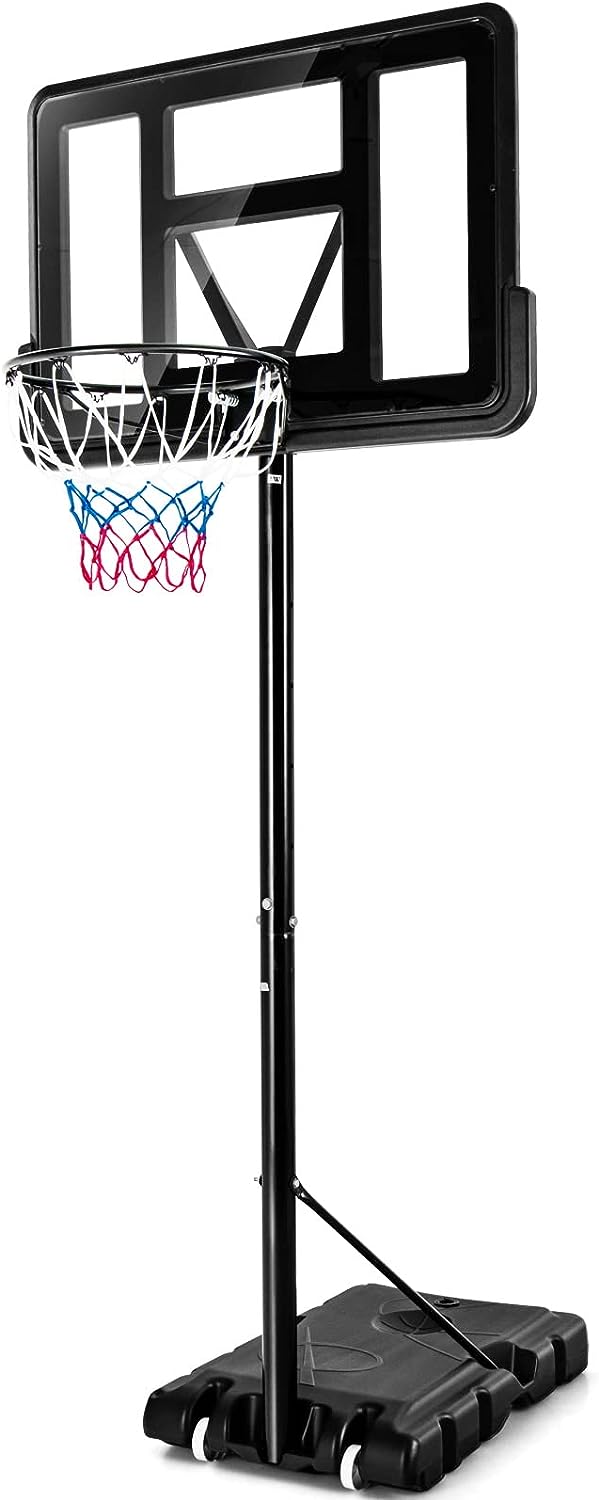 Panier De Basket Extérieur Réglable – Hauteur 100 à 212 Cm – Base Lestée (eau/sable) – Roues Pour Déplacement – Enfant/ado