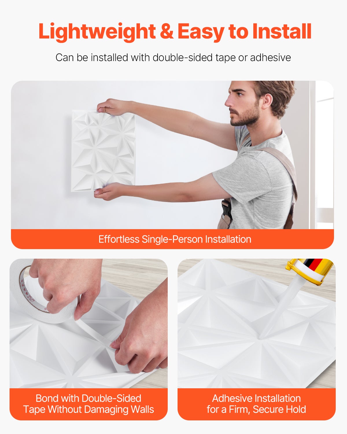 Panneaux muraux VEVOR 3D,33 carreaux diamant PVC 11,81 x 11,81 po,couverture 32 pi²,pour plafond,chambre,salon et salle de jeux,blanc mat - 6