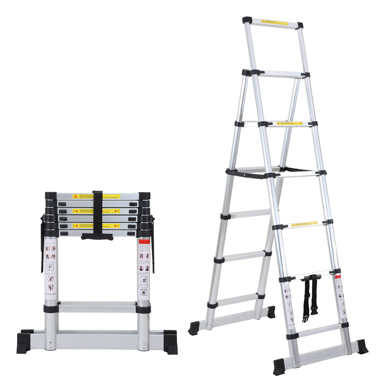 SWANEW Escala Telescópica Alu Negro Escala Plegable 1,9M+1,9M A Escala