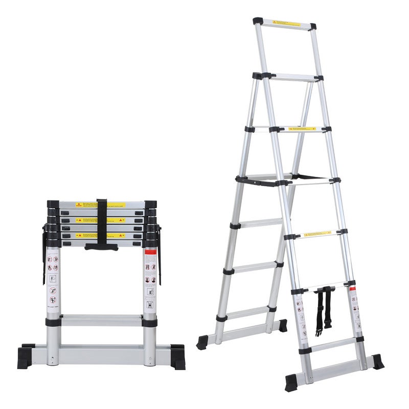 Waga aluminiowa teleskopowa 1,7 m + 2 m, przesuwna, stabilna, z drążkiem ważącym, podwójna waga aluminiowa do 150 kg, srebrna