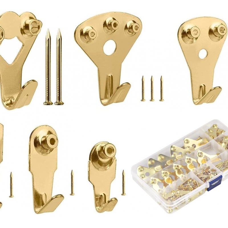 Haczyki do ramek obrazów, 130 sztuk Metalowe haki z gwoździami do wieszania obrazów, obrazów, dekoracji ściennych z lustrem