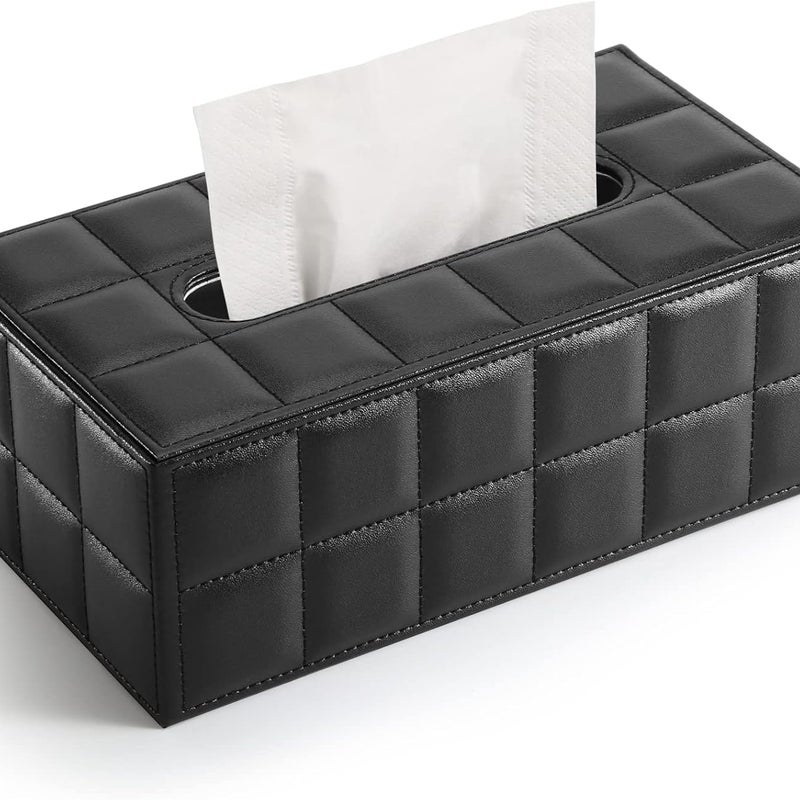 Prostokątne skórzane pudełko na chusteczki (czarne) Modne pudełko papierowe