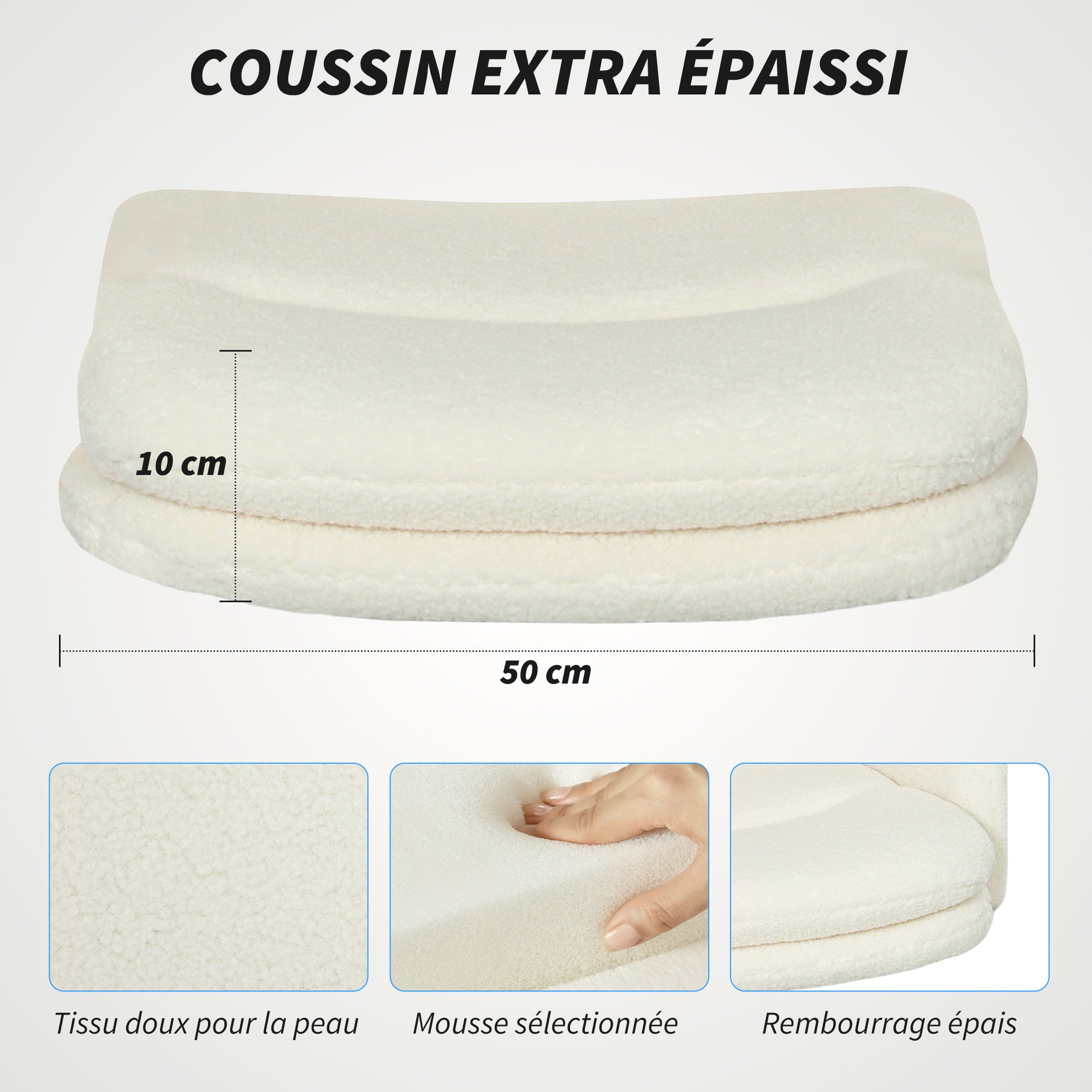 Chaise de bureau, fauteuil de bureau pivotante avec hauteur réglable, fonction de bascule, 61,5 x 65 x 91-101 cm, crème - 5