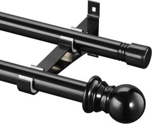 Tringles à Rideaux Double Style Industriel, 73-228cm Tringle à Rideau Extensible avec Tête de Bride et Supports, Tringle à Rideaux Réglables en Acier Inoxydable Décorative pour Salon/Blanc Mat