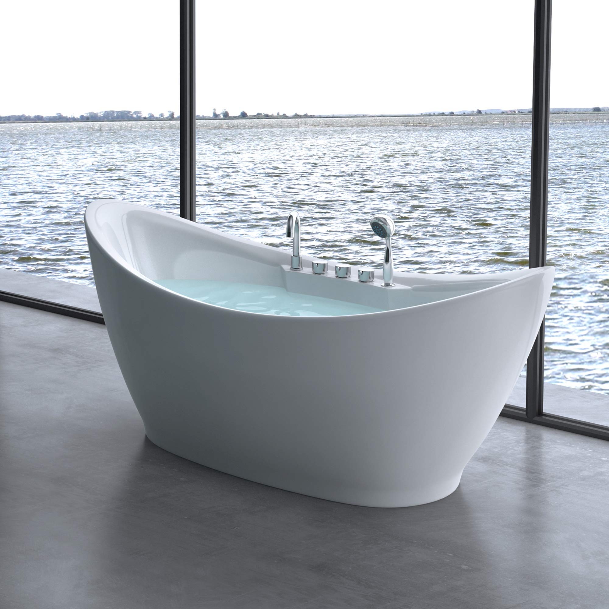 doporro Baignoire îlot Ovale 180cm Blanc Vicenza603 Acrylique avec Robinetterie 180x80x80 - 2