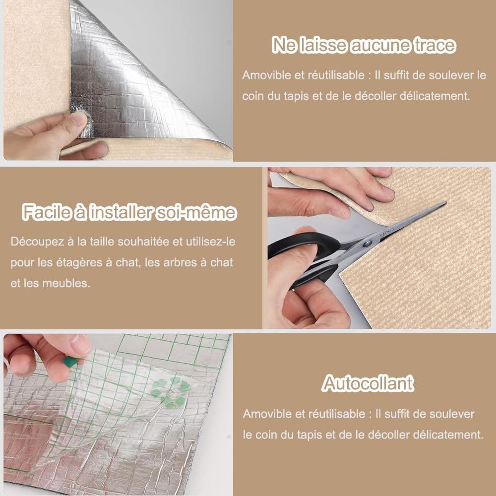 Lámina antiarañazos para sofá, 200 x 40 cm, protección para muebles contra gatos, tapete y cinta antiarañazos para gatos (caqui) - 3