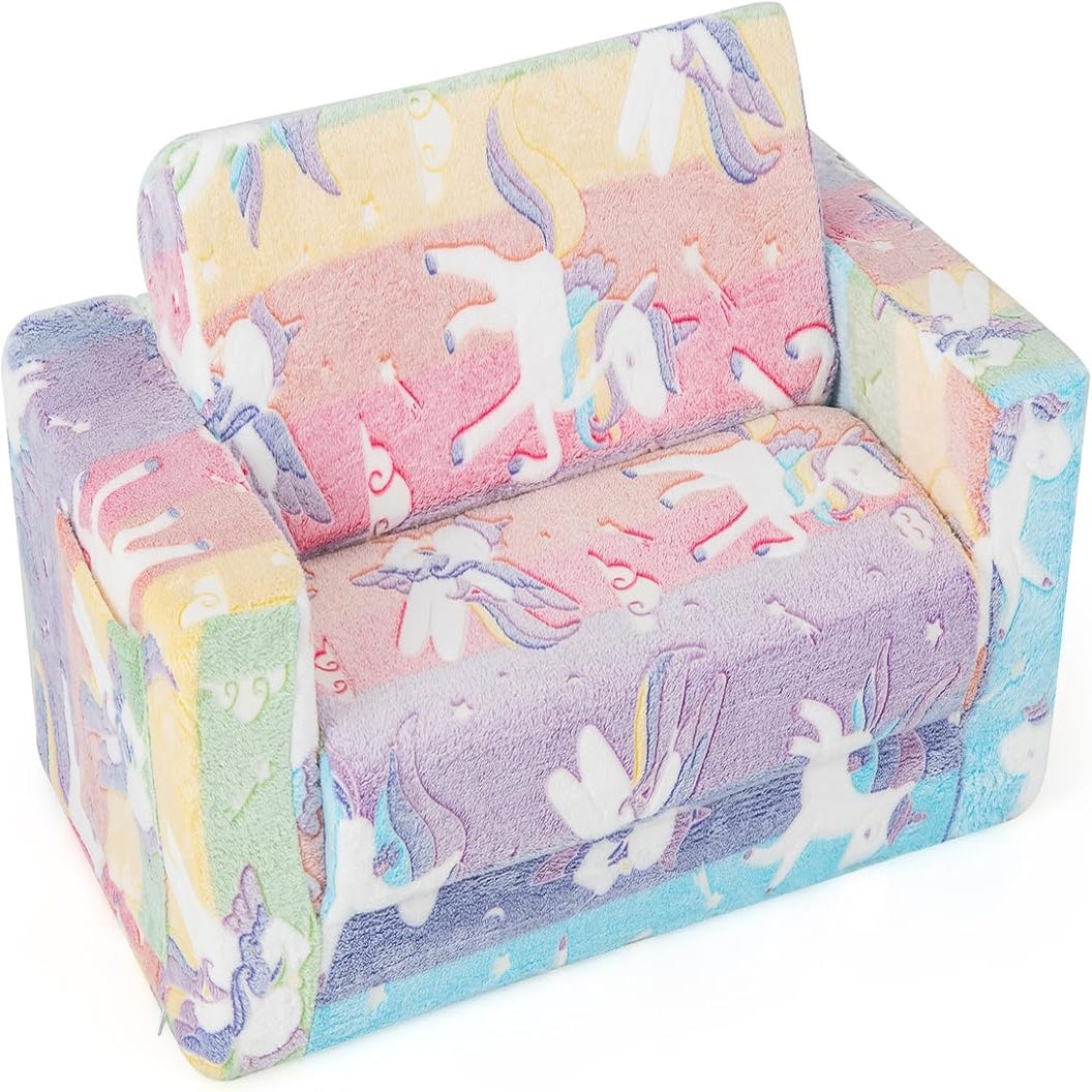Canapé Convertible 2 En 1 Pour Enfants 0-12 Ans - Transformable En Fauteuil Inclinable - Motifs Lumineux, Housse Lavable - Pour Chambre Ou Salon
