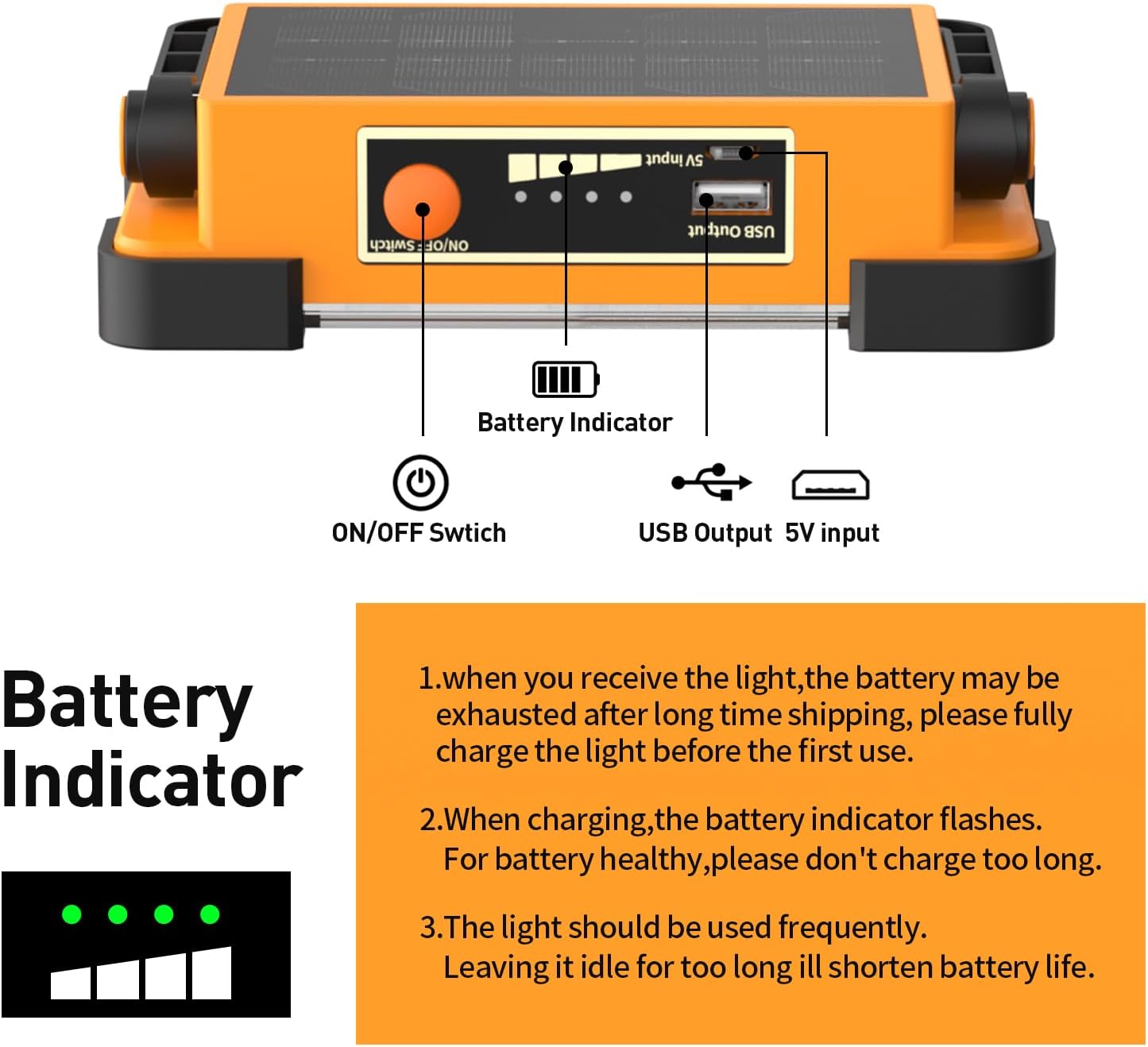 5 ensembles 30W Projecteur LED Rechargeable,Projecteur LED Chantier Portable Solaire & Batterie Rechargeable,4 Modes 5400mAh Lampe de Travail Pou - 4