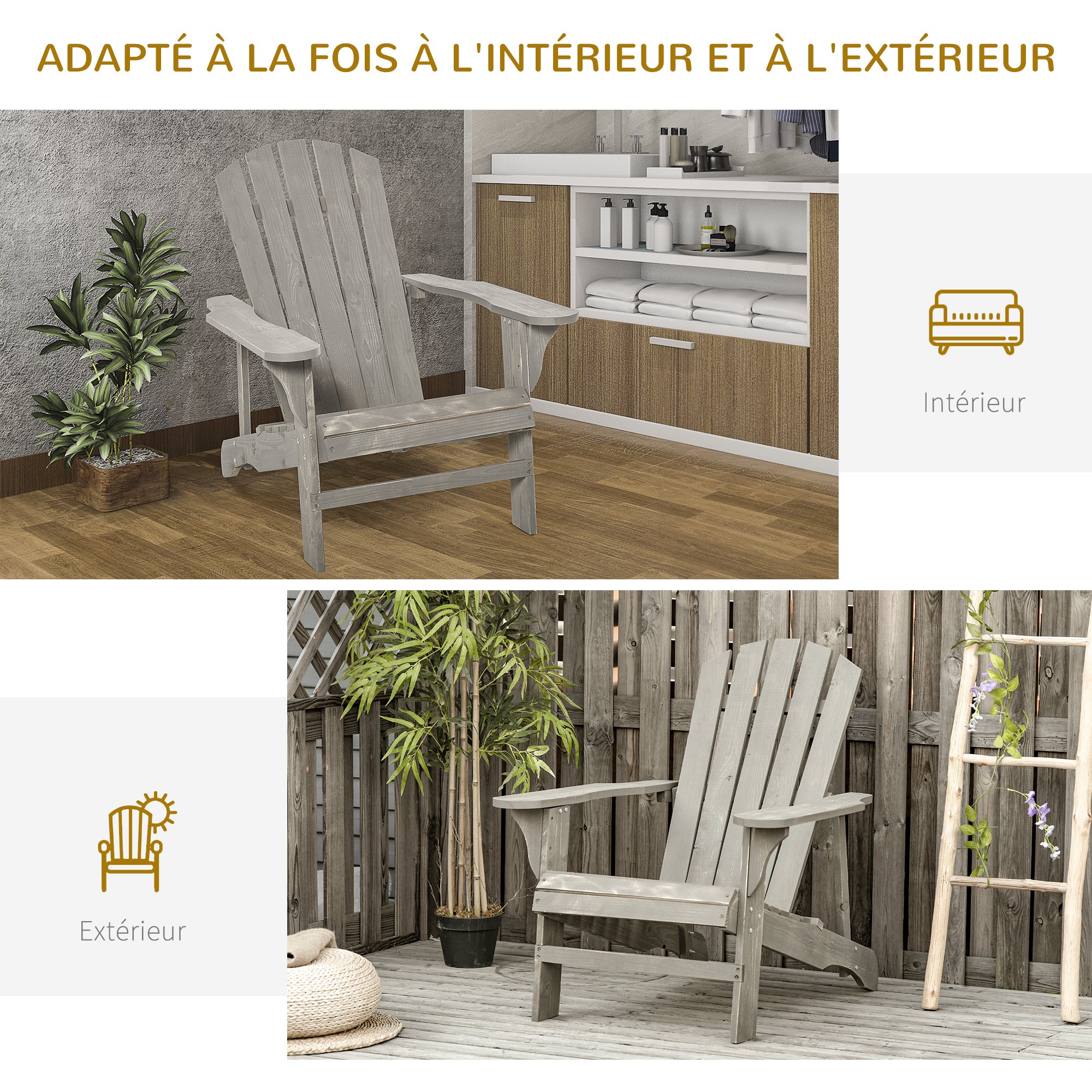 Outsunny - fauteuil de jardin - Bois - 78x89x88cm - Gris - 4