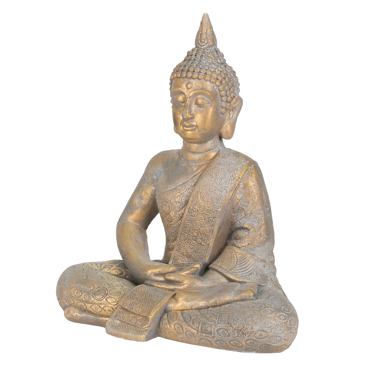 Ecd germany estatua de buda sentado figura de piedra artificial poliresina 48cm color bronce escultura estilo asiatico figurilla decorativa feng shui